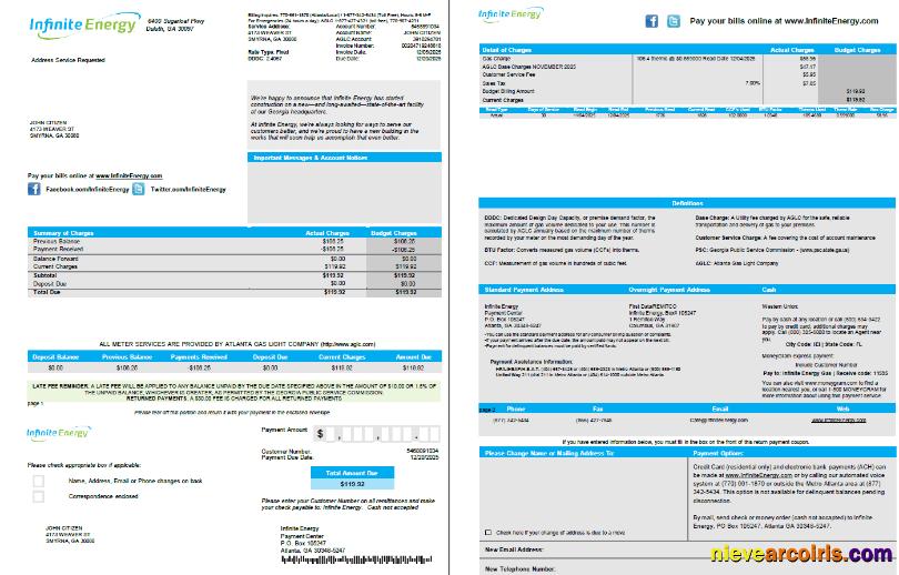 USA Infinite Energy utility bill 2 pages